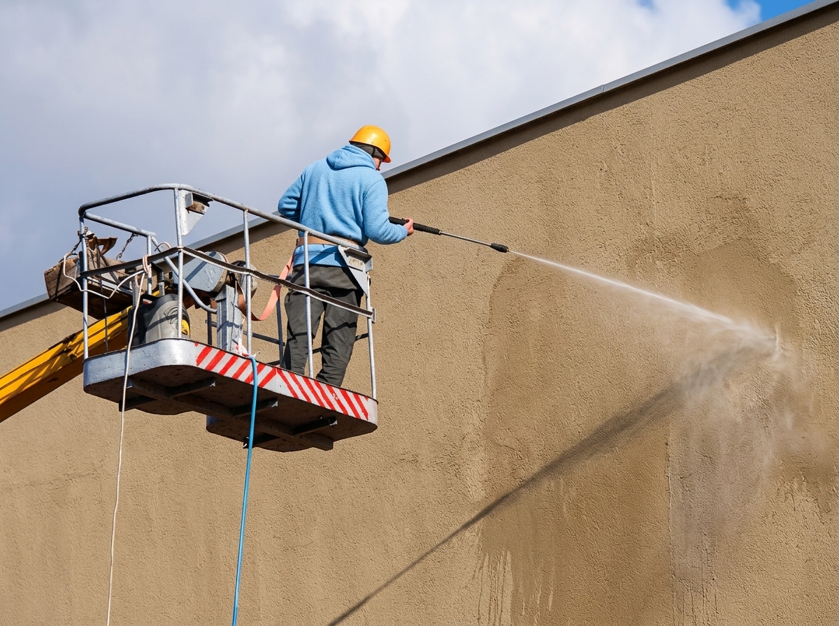 Boom lift commercial pressure washing