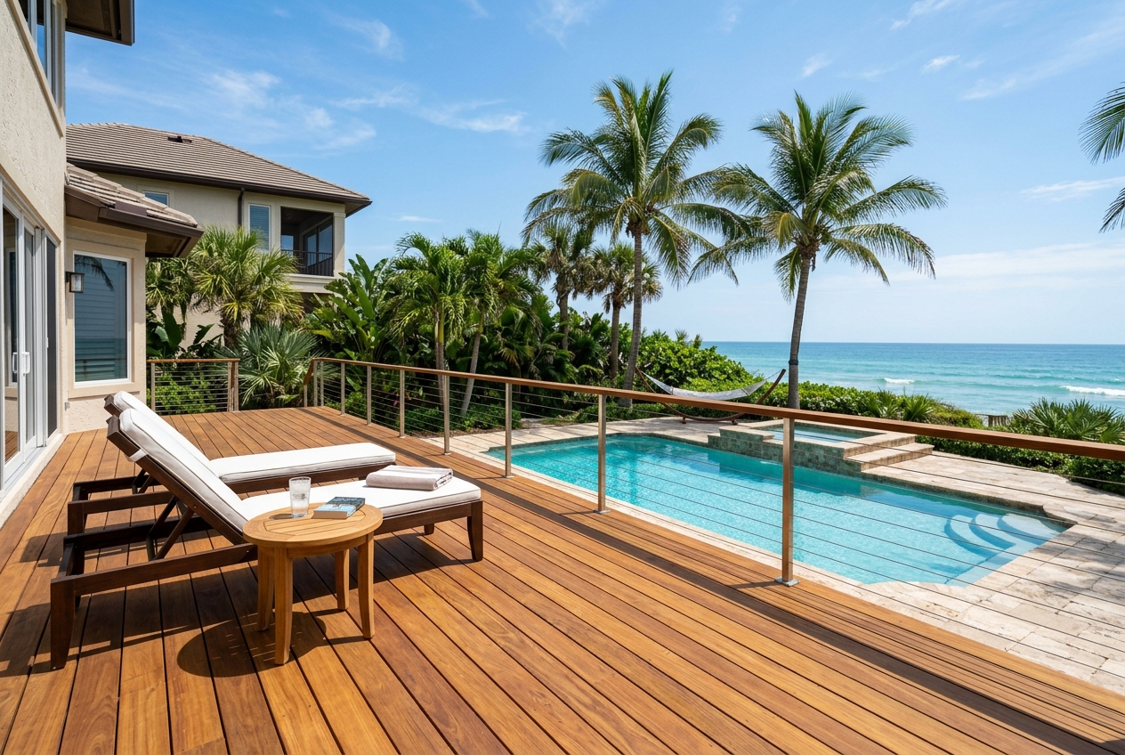 Pressure washing wood deck patio
