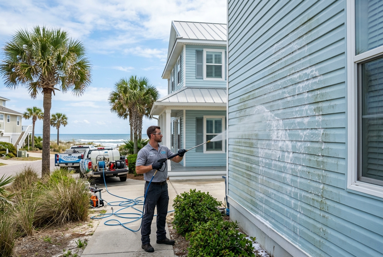 Soft washing vinyl siding
