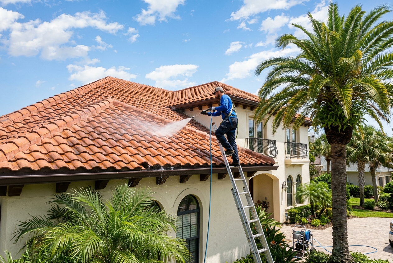 Coastal house soft wash cleaning
